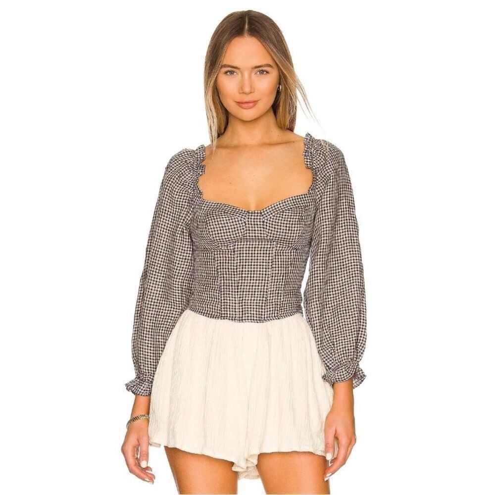 ASTR the Label Cardiff Top in Navy White Gingham Size XS